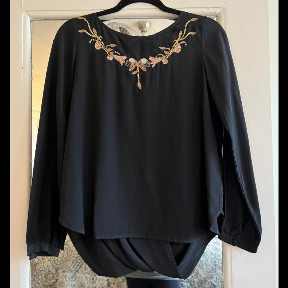 Ulla Johnson Embroidered Black Top